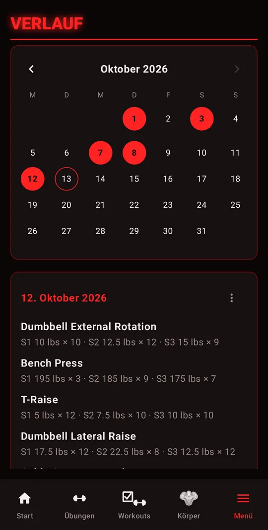 Verlauf: Kalender für Oktober 2026 und die Sätze einer Einheit