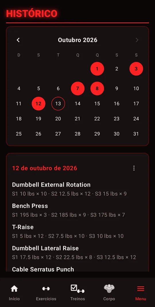 Histórico: calendário de outubro de 2026 e as séries de uma sessão